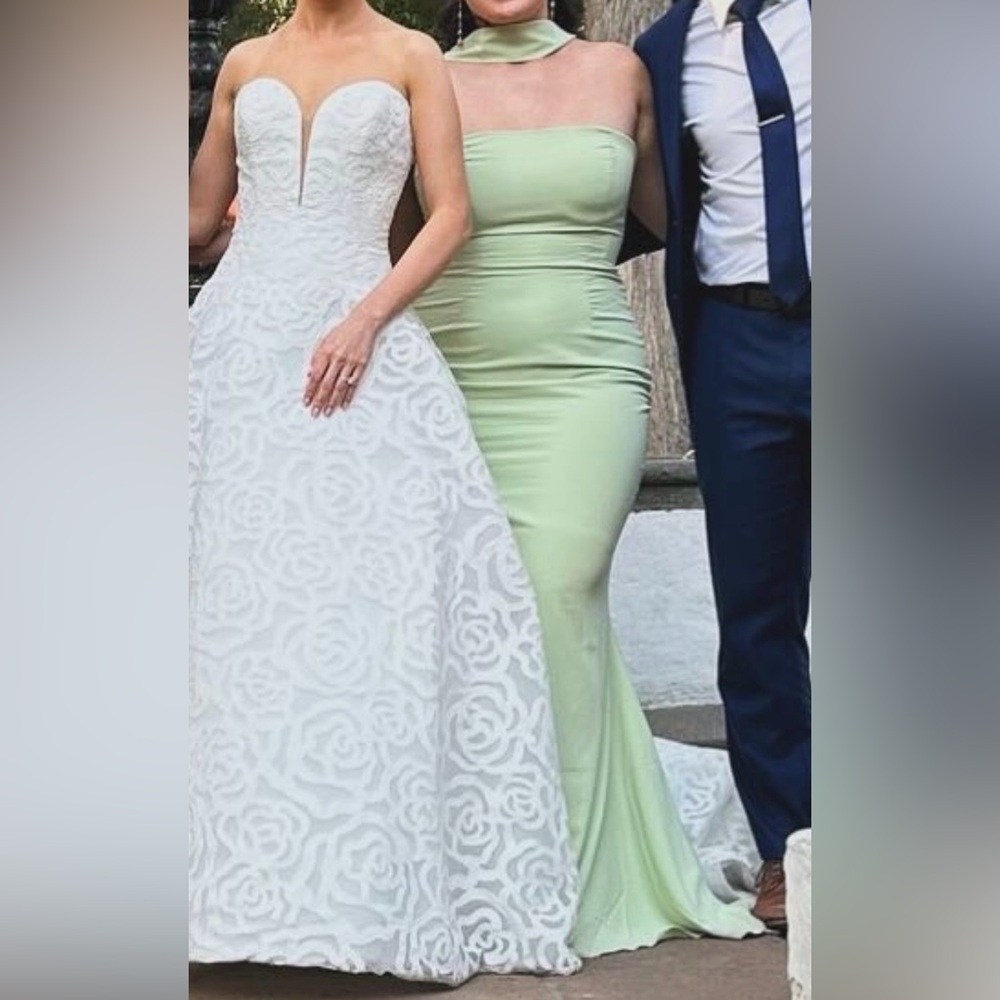 Oh Polly Imogene - Scarf-Detail Strapless Gown in Spring Green